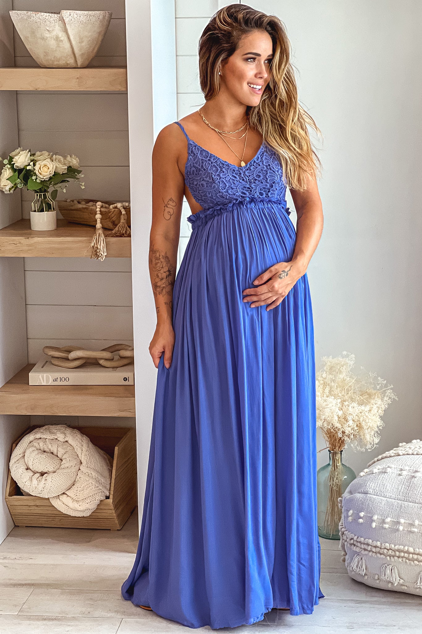 Blue Crochet Top Maternity Maxi Dress ...